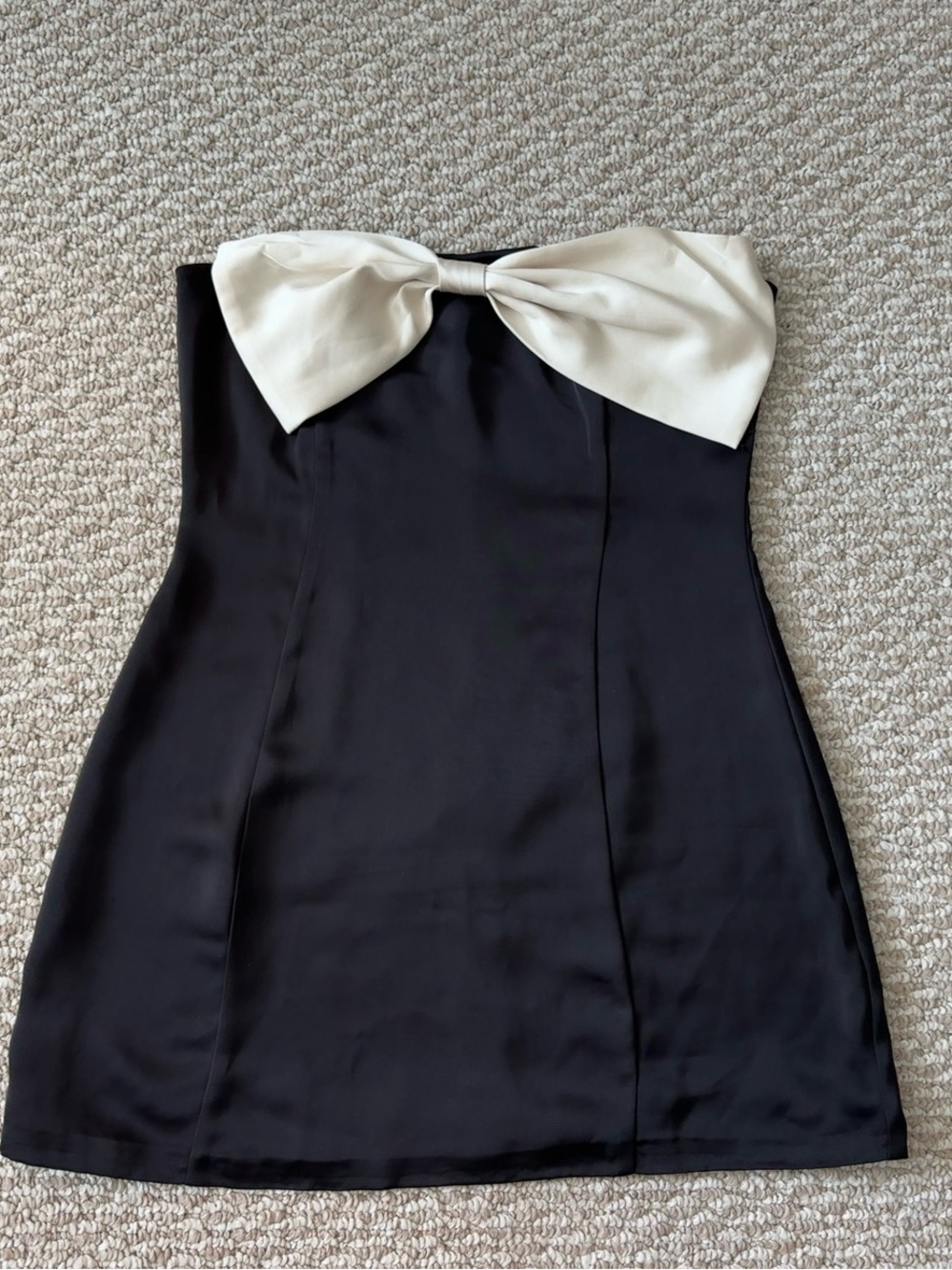 Princess Polly Strapless Black Mini Dress with Cream Bow